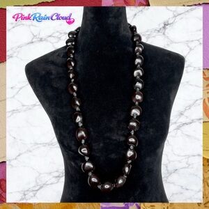 Kukui Nut Lei Hawaiian Tropical Polished Dark Brown Long Pullover Necklace